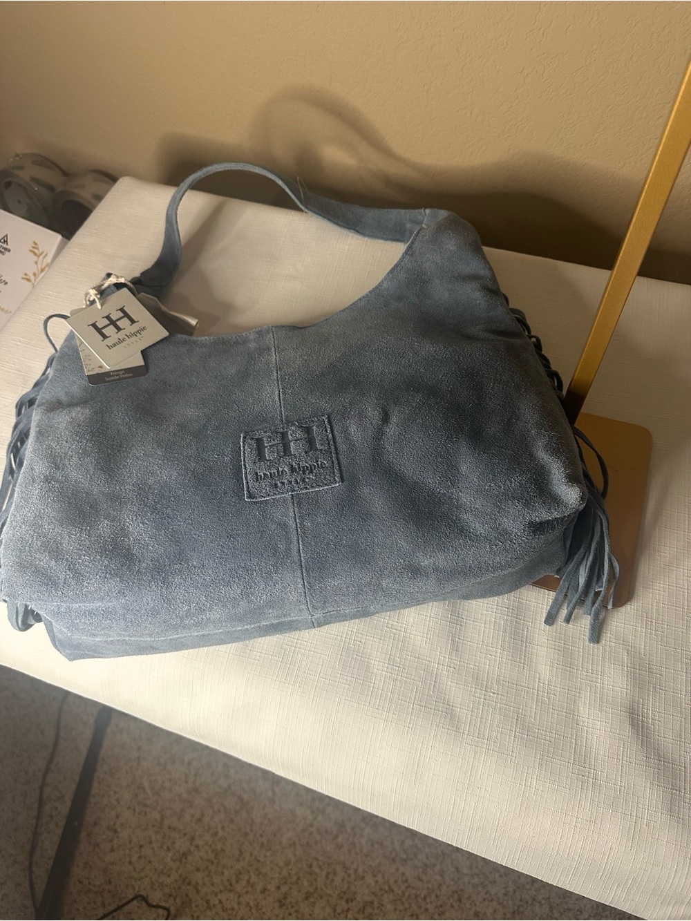 Haute Hippie Handbag Heritage Blue Suede Shoulder Bag by - Picture 3 of 4